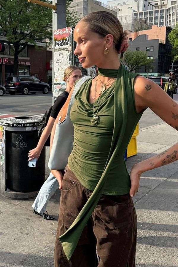 Draped Sleeveless Top with Scarf Detail image 0