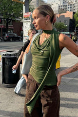 Draped Sleeveless Top with Scarf Detail image 0