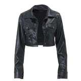 Turndown Collar Crop Pu Leather Jacket image 4