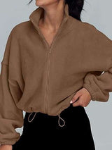 Stand Collar Oversized Zip-Up Sweatshirts image 2