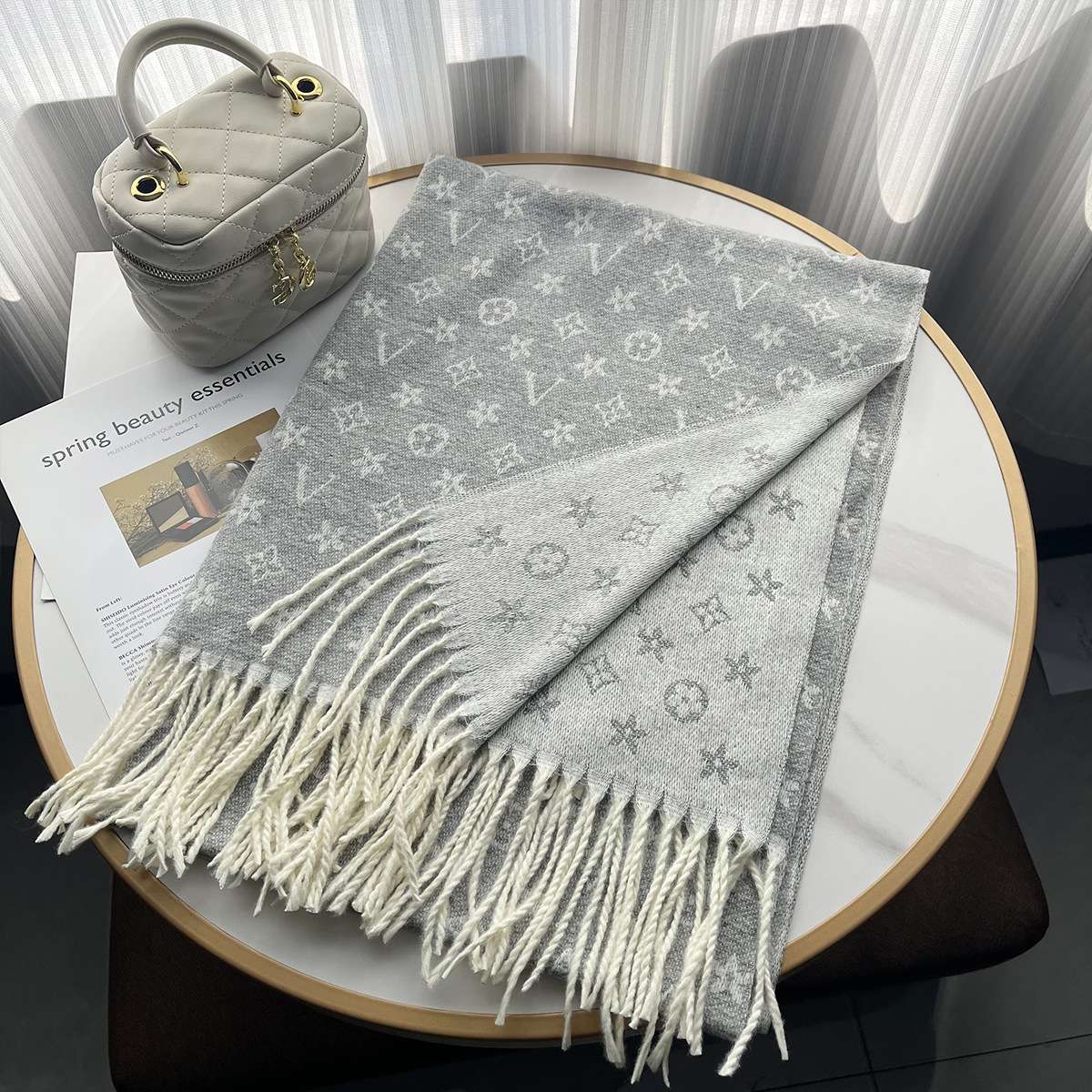 Contrast Monogram print Stole - Free Size, Pagoda Blue image