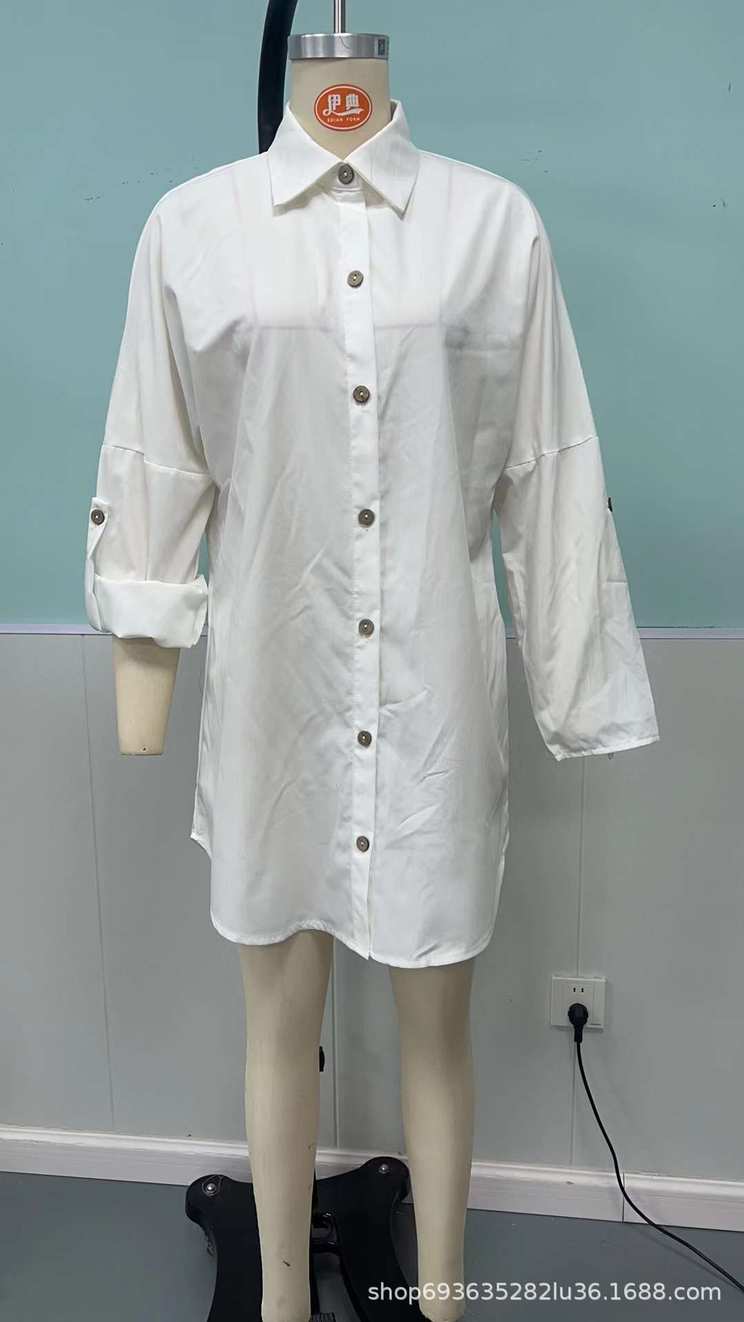 Button-Front Shirt Dress with Roll-Up Sleeves image 3