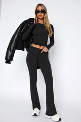 Comfy Cropped Top Flare Pants Set - XL, Black image