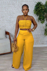 Two-Piece Strapless Crop Top & Wide-Leg Pants image 0