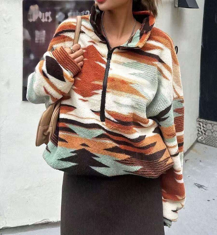 Geometric Pattern Quarter-Zip Pullover image 3