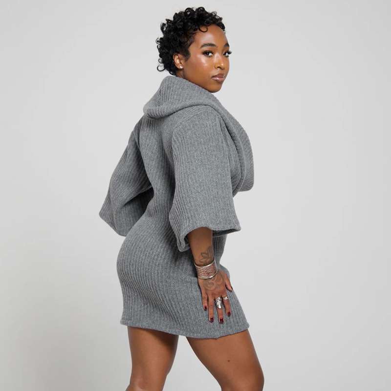 Knit Oversized Top with Draped Collar image 2