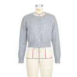 Button Down Cropped Cardigan Sweater - S, Light Grey image