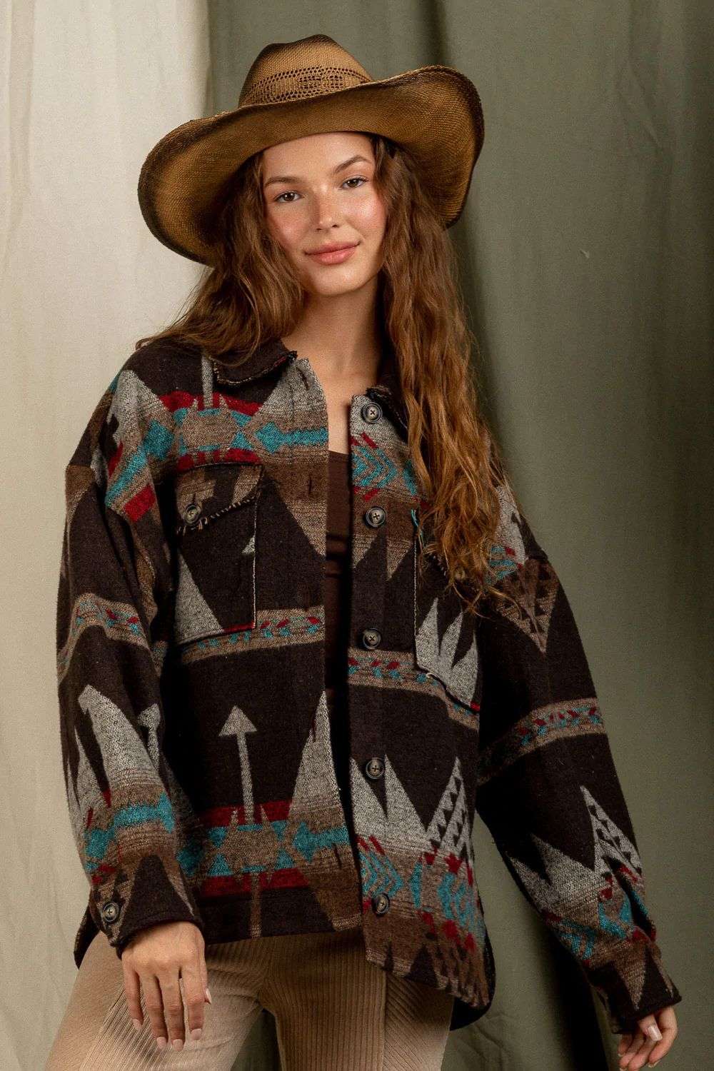 Vintage Inspired Shirt Jacket Coat - S, Multi Brown image