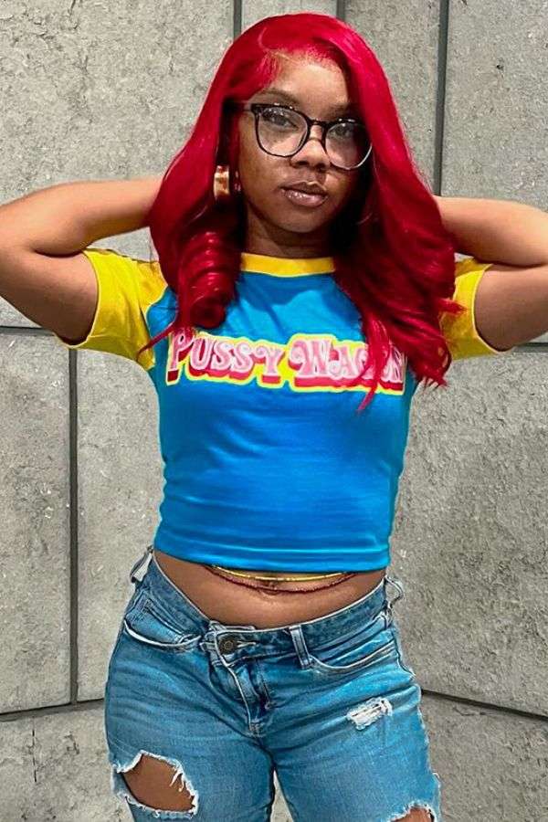 Colorblock Letter Print Cropped T-shirts image 0