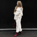 Off Shoulder Sweater Co-ords Maxi Skirt Set - XL, White image