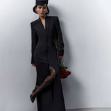 Structured Blazer Evening Dress with Lace Leg Detail image 0