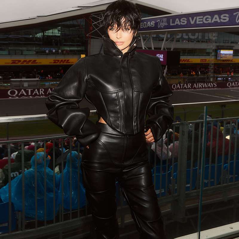 Stylish Faux Leather Cropped Jacket - S, Black image