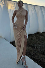 Divine One Shoulder Drape Gown - L, Beige image