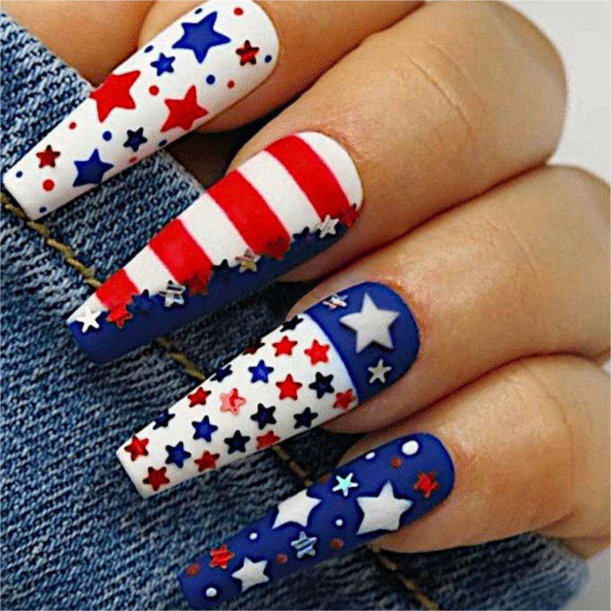 Patriotic Stars and Stripes Nail Art Set - Free Size, Blue image