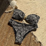 Floral Lace Two-Piece Swimsuit - M, Black image