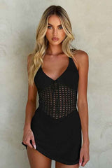 Sexy CrochetKnit Halter Neck Backless Resort Mini Dress image 0