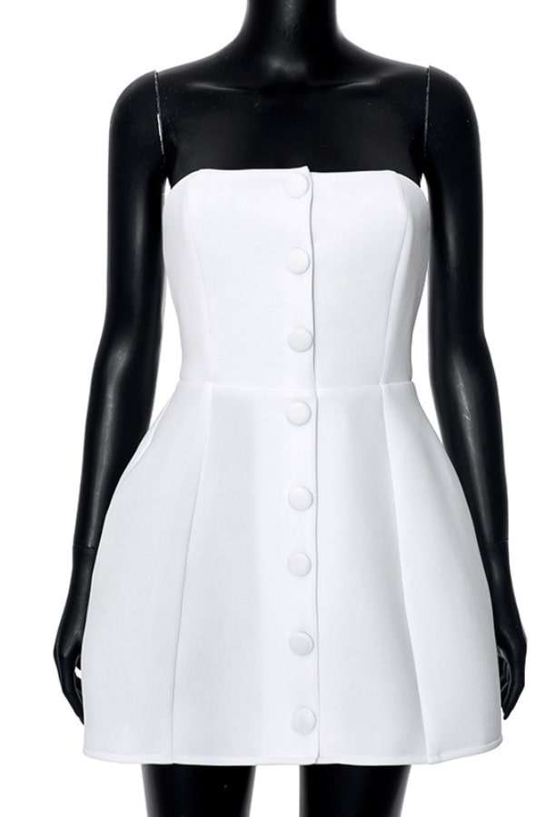 Elegant Buttoned Strapless Mini Dress image 4