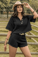 Black Solid Drop Shoulder Tee &amp; Shorts Without Belt image 3