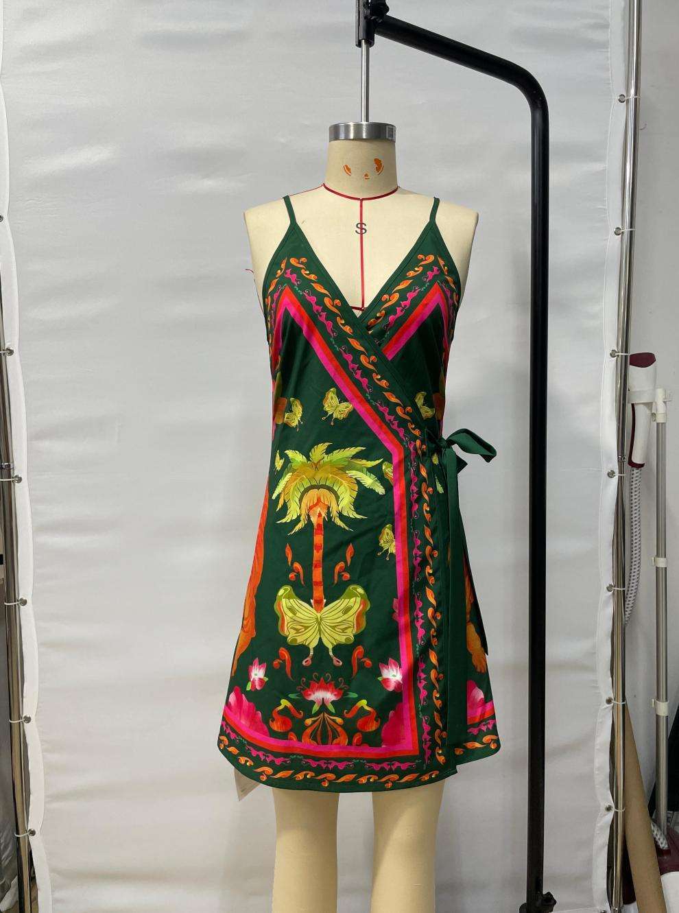 Vibrant Tropical Print Wrap Dress image 2