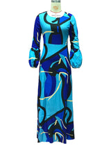 Blue Long Sleeve Abstract Patchwork Winter Fall Dress image 3
