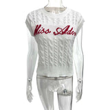 Off White Cable Knit Sleeveless Sweater image 3