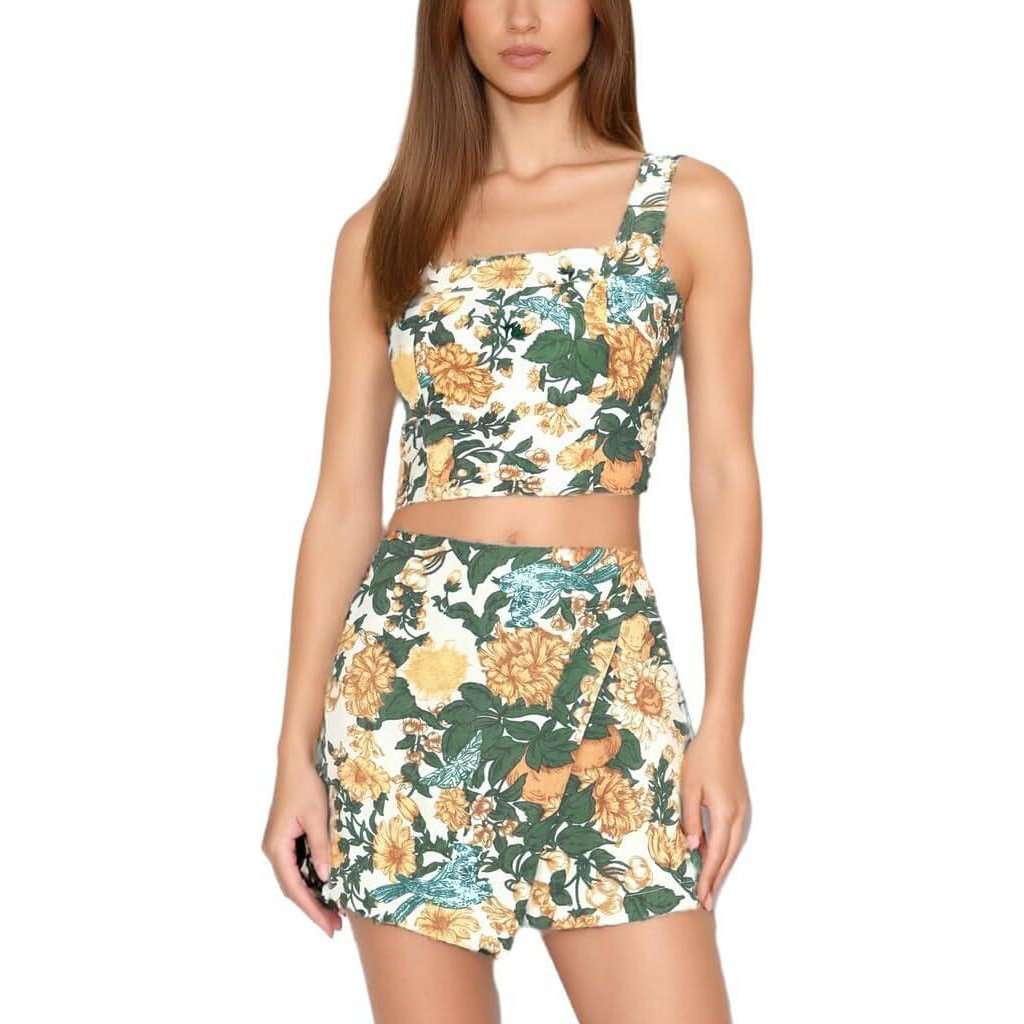 Floral Two-Piece Crop Top and Shorts Set - L, Multi Green image