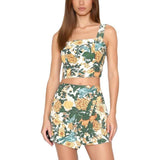 Floral Two-Piece Crop Top and Shorts Set - L, Multi Green image