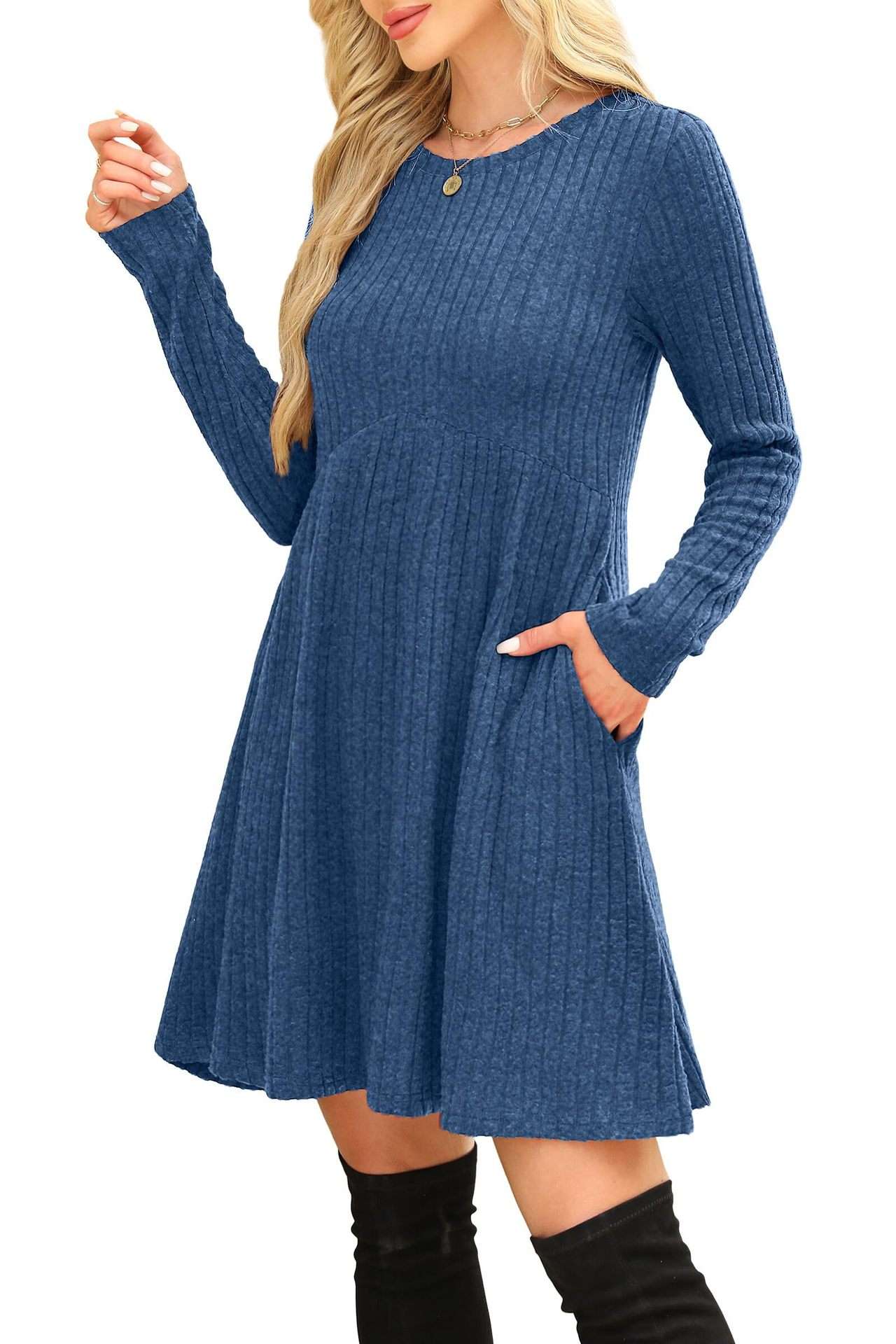 Ribbed Long Sleeve A-Line Dress image 5