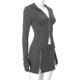 Ribbed Hooded Crop Jacket Skirt Set image 2