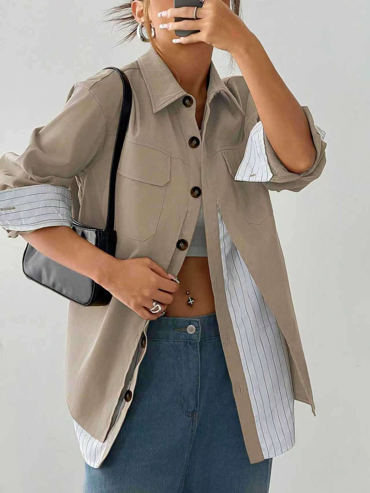 Beige Utility Jacket with Layered Hem image 1