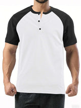 Casual Button Front Athletic T-shirt - M, White image