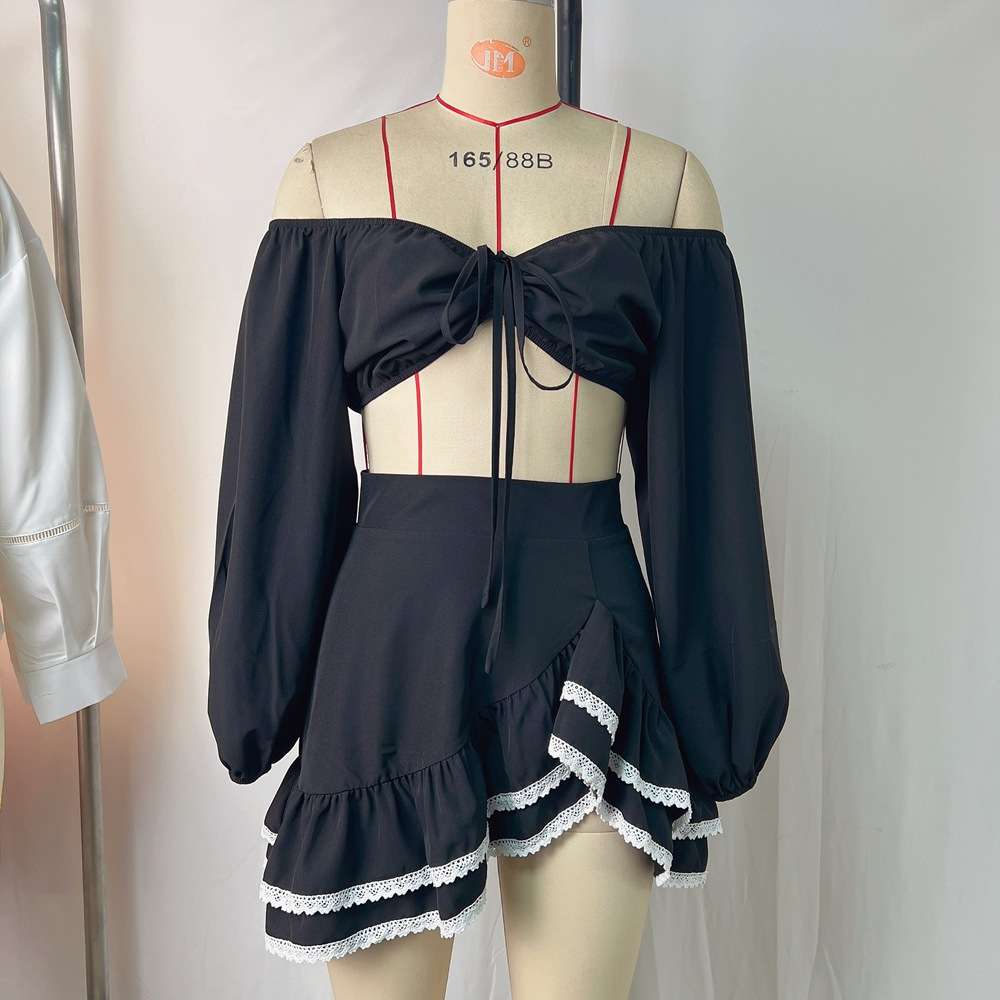 Off-Shoulder Crop Top & Ruffle Skirt Set image 4