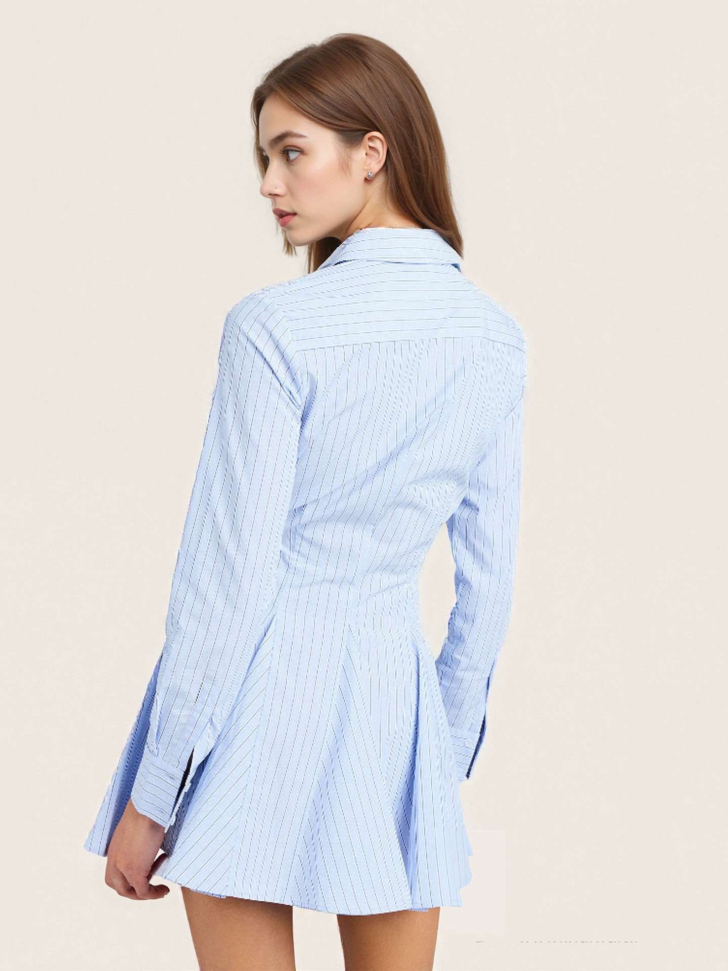 Pinstripe Shirt Dress with Pleated Skirt image 4