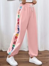 Colorful Side-Striped Lounge Pants - L, Pink image