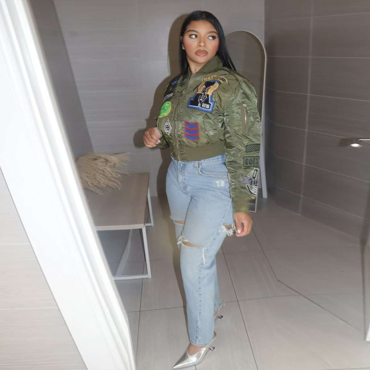 Military-Inspired Patch Bomber Jacket image 1