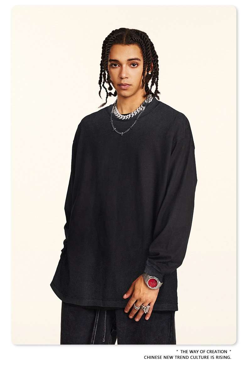 Long-Sleeve Crewneck T-Shirt - M, Black image