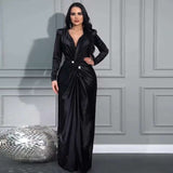 V-Neck Pleated Evening Gown - XL, Black image