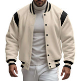 Stand Collar Classic Baseball Jackets - M, Beige image