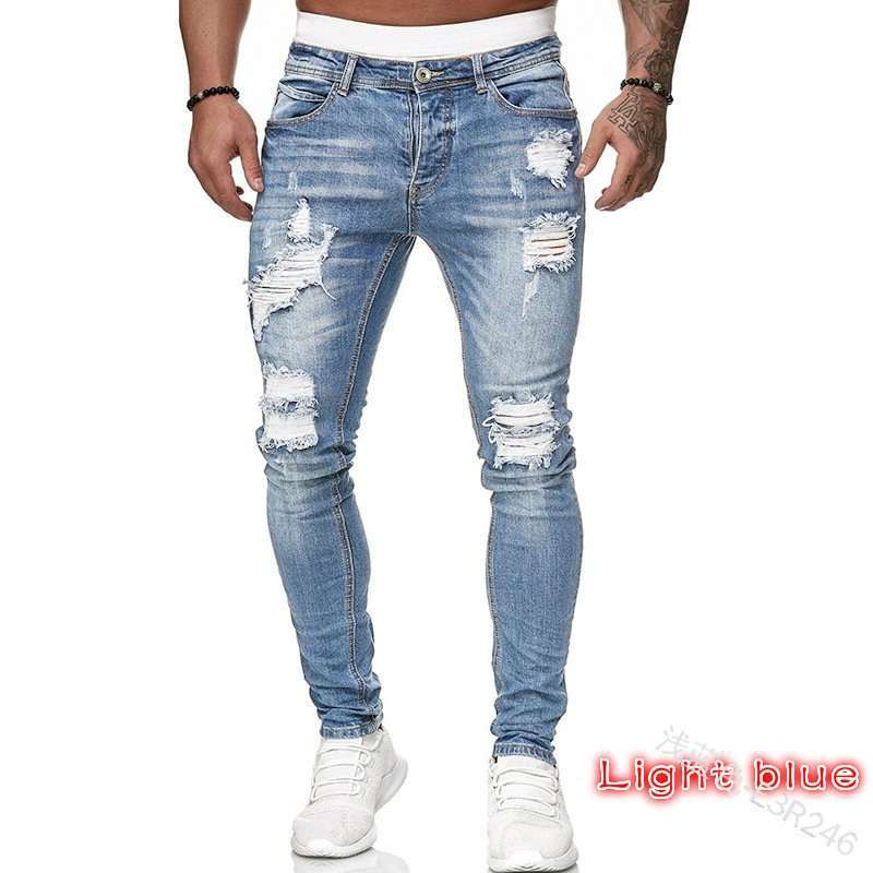 Men's Distressed Skinny Jeans - L, Light Blue image