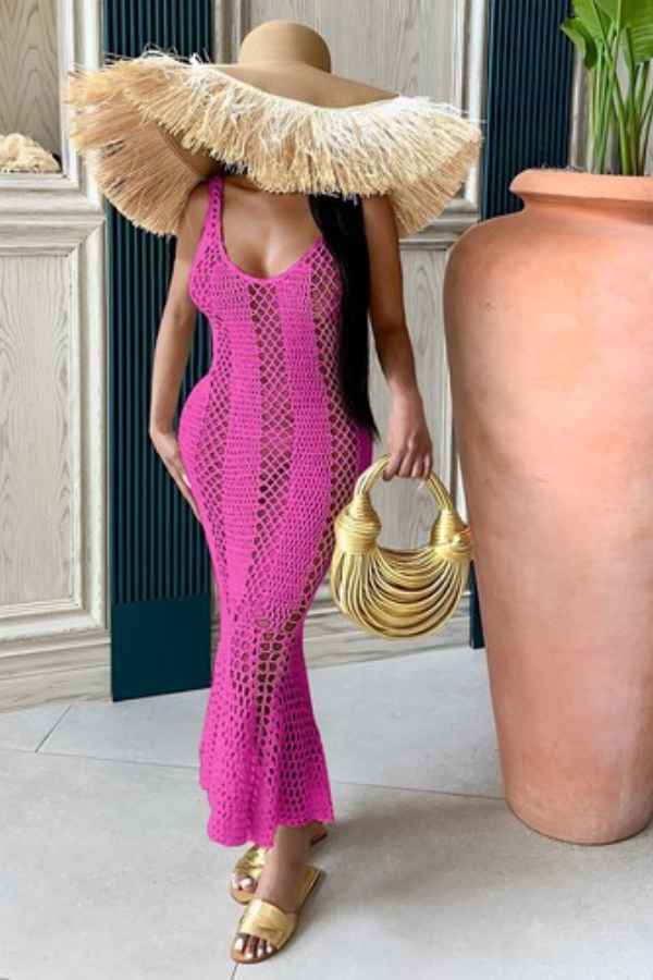 Sexy SeeThrough Sleeveless Beach Resort Knit Maxi Dress image 5