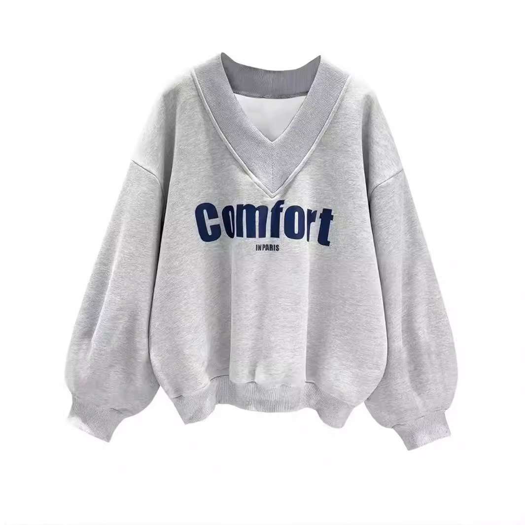 Oversized Sweatshirt with  Print - S, Grey image