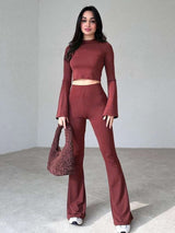 Spring Crop Top & Bell-Bottom Pants Set image 2