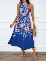 Halter Neck Floral Midi Dress - S, Multi Blue image