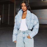 Colorblock Dyeing Pockets Cropped Coat - XL, Multi Blue image