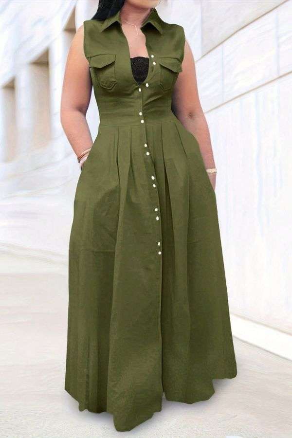 Button-Front Shirt Dress with Pockets image 0