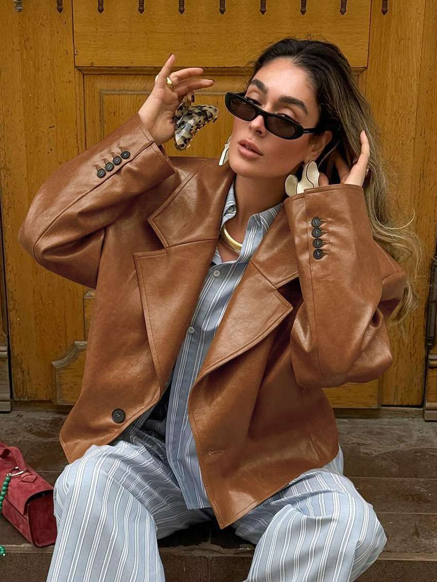 Stylish Oversized Faux Leather Jacket image 4