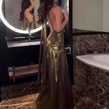 Glamorous Metallic Slit Evening Gown image 4