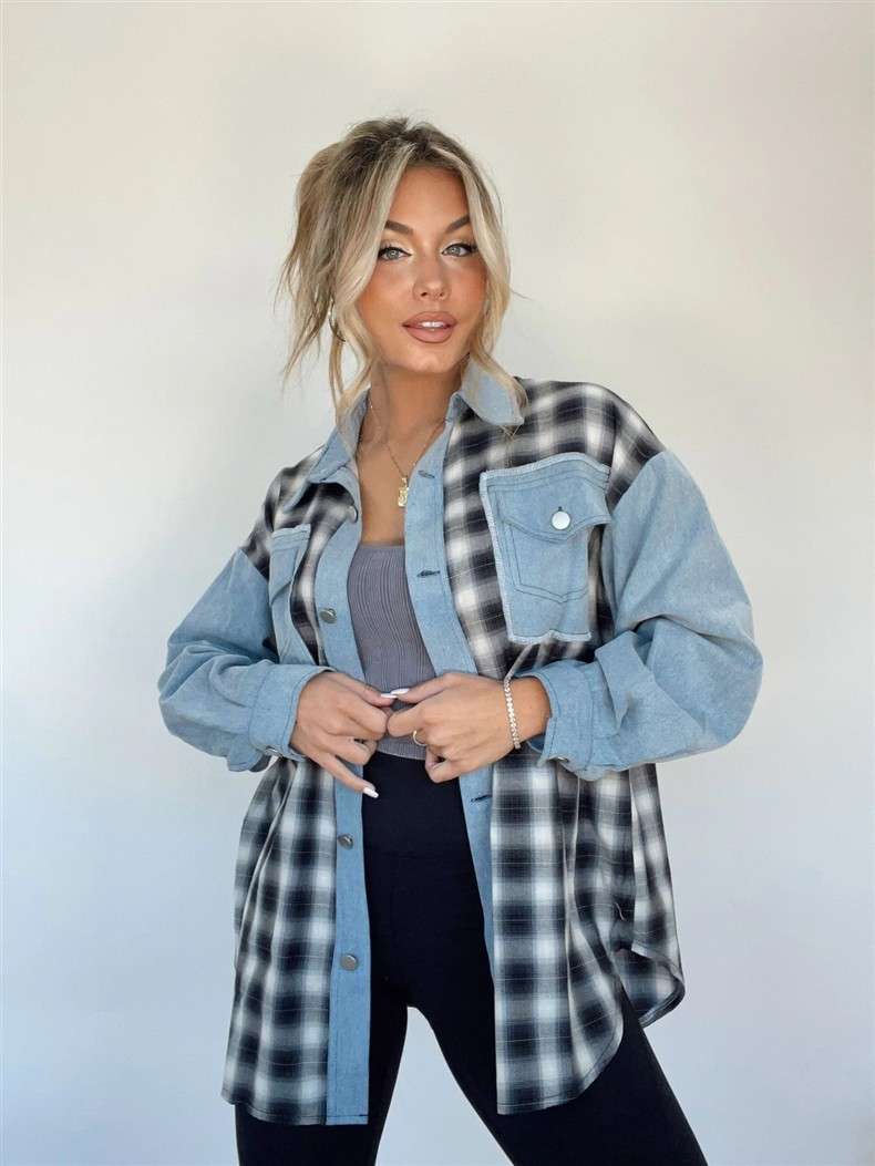 Colorblock Plaid Button-Up Shirt image 2