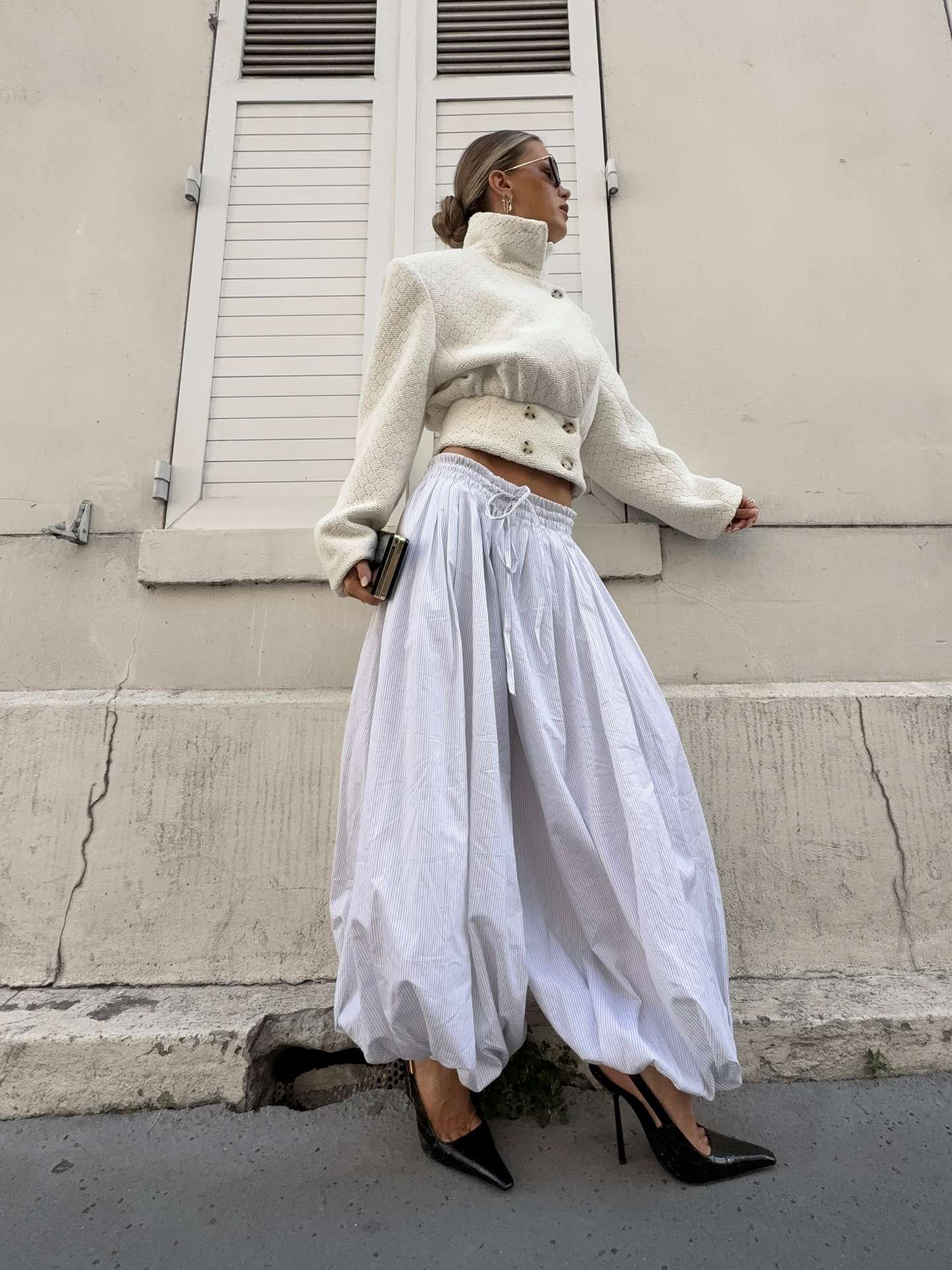 White Drawstring Wide-Leg Pants image 1