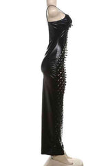 Sexy Hollow Out Spaghetti Strap PU Leather Maxi Dress image 4